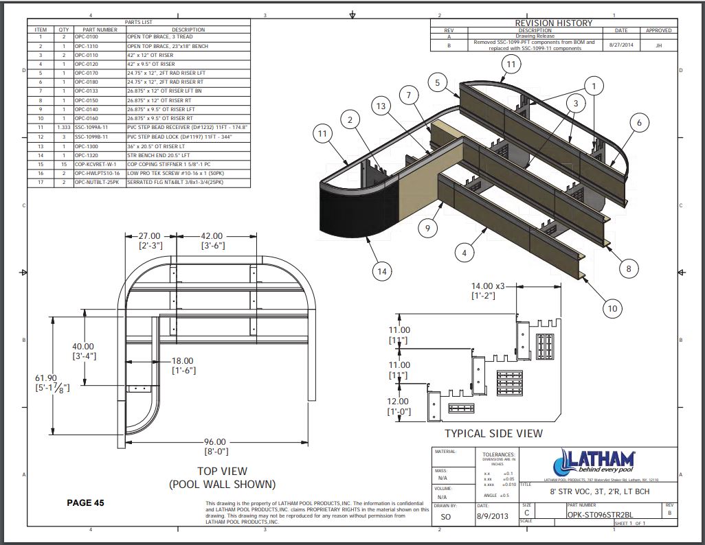 8' Straight Step Polymer 2'R 3-Tread w/ Left Bench